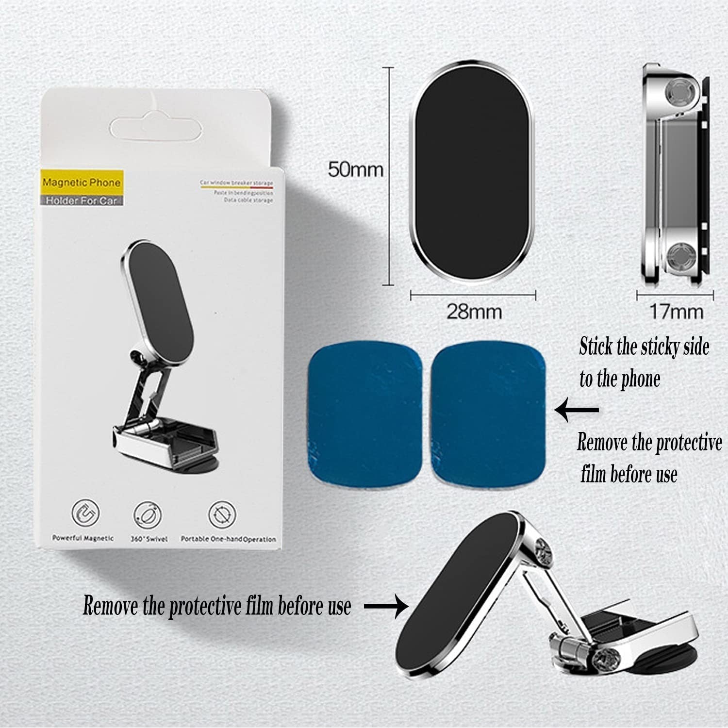 Suport auto magnetic multifunctional Kadeny, Universal, compatibil cu toate dimensiunile de telefon, negru