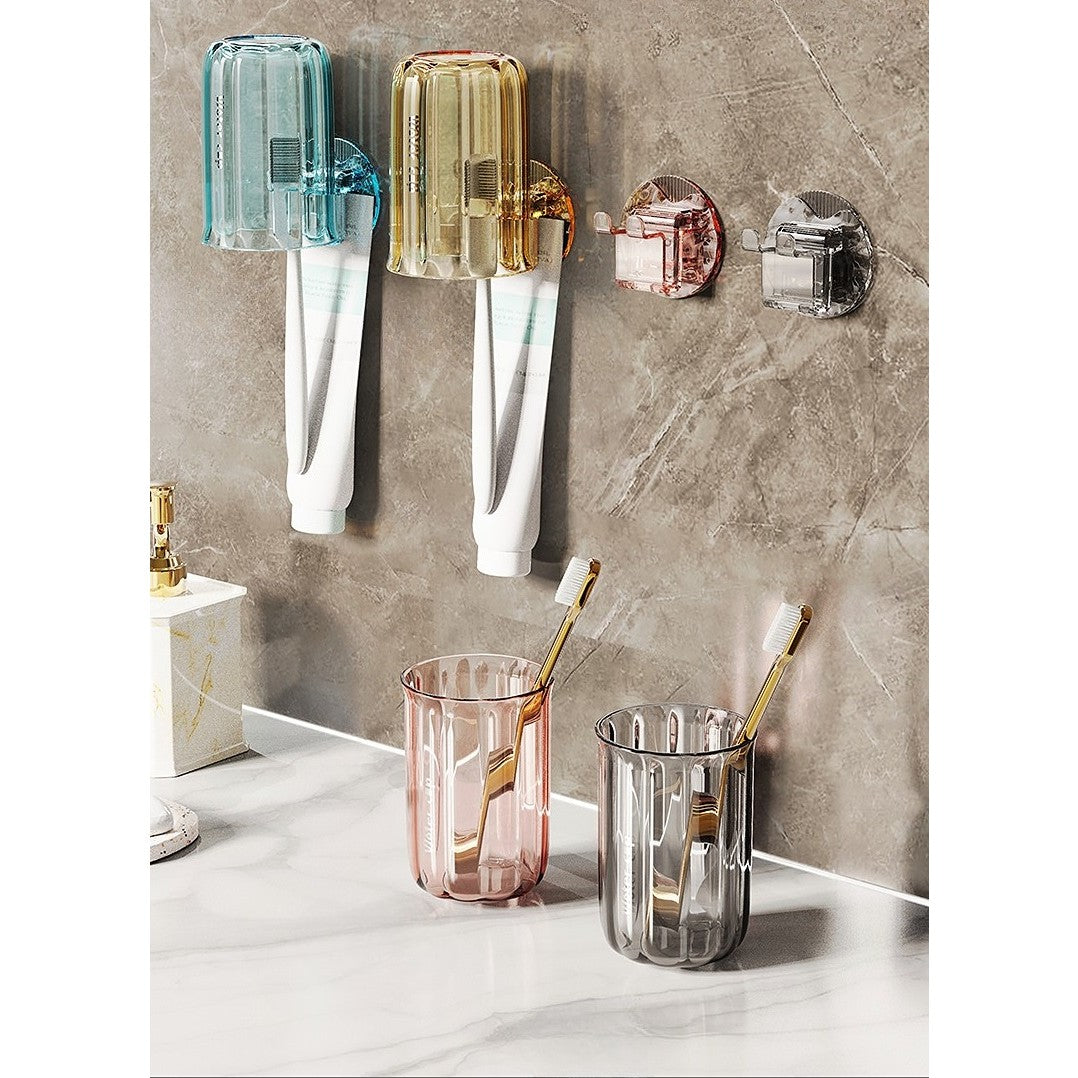 Suport Multifunctional 2 in 1, Pahar si Suport pentru Periuta de Dinti, Kadeny, Plastic, Dimensiune: 10.4 x 7.3 x 7.3 cm, Gri