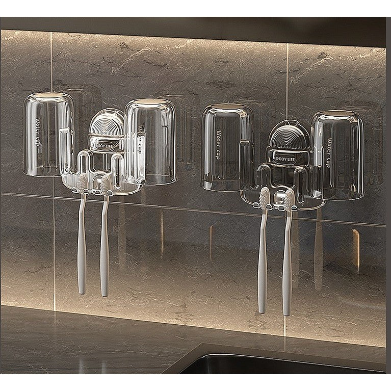 Suport Multifunctional Dublu, Pahar si Suport pentru Periuta de Dinti, Kadeny, Plastic, 11 cm x 11.5 cm, Transparent