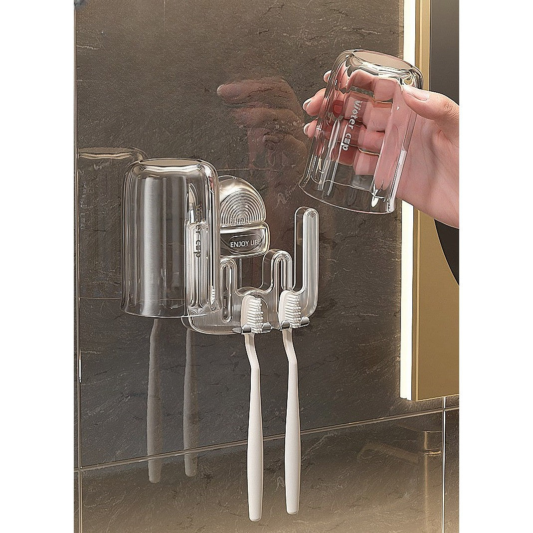 Suport Multifunctional Dublu, Pahar si Suport pentru Periuta de Dinti, Kadeny, Plastic, 11 cm x 11.5 cm, Transparent