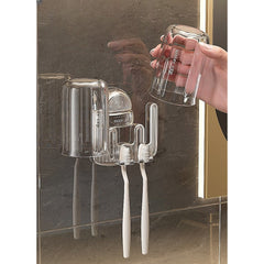 Suport Multifunctional Dublu, Pahar si Suport pentru Periuta de Dinti, Kadeny, Plastic, 11 cm x 11.5 cm, Transparent