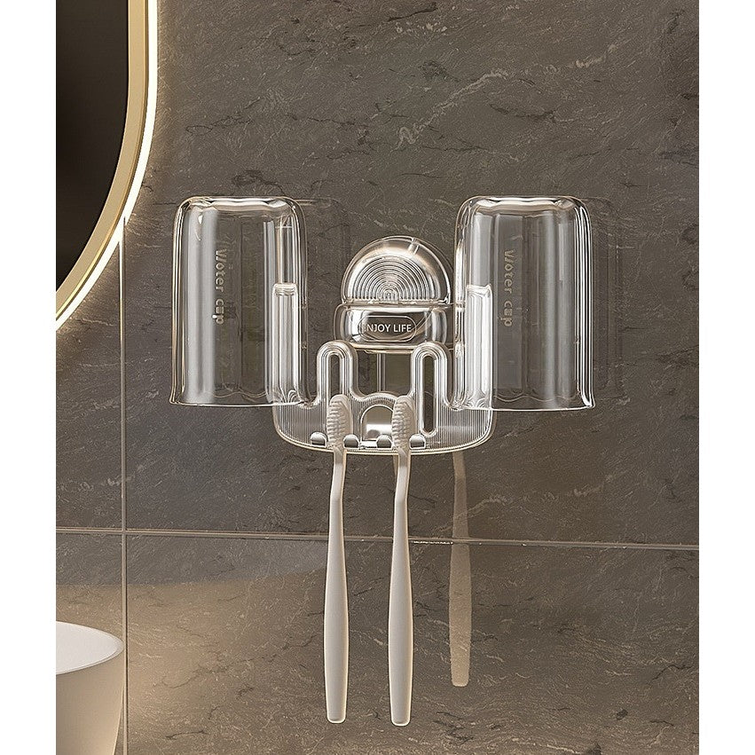 Suport Multifunctional Dublu, Pahar si Suport pentru Periuta de Dinti, Kadeny, Plastic, 11 cm x 11.5 cm, Transparent