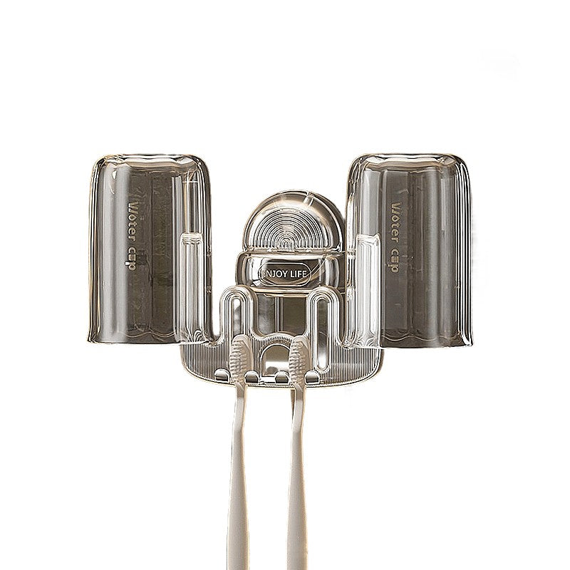 Suport Multifunctional Dublu, Pahar si Suport pentru Periuta de Dinti, Kadeny, Plastic, 11 cm x 11.5 cm, Transparent