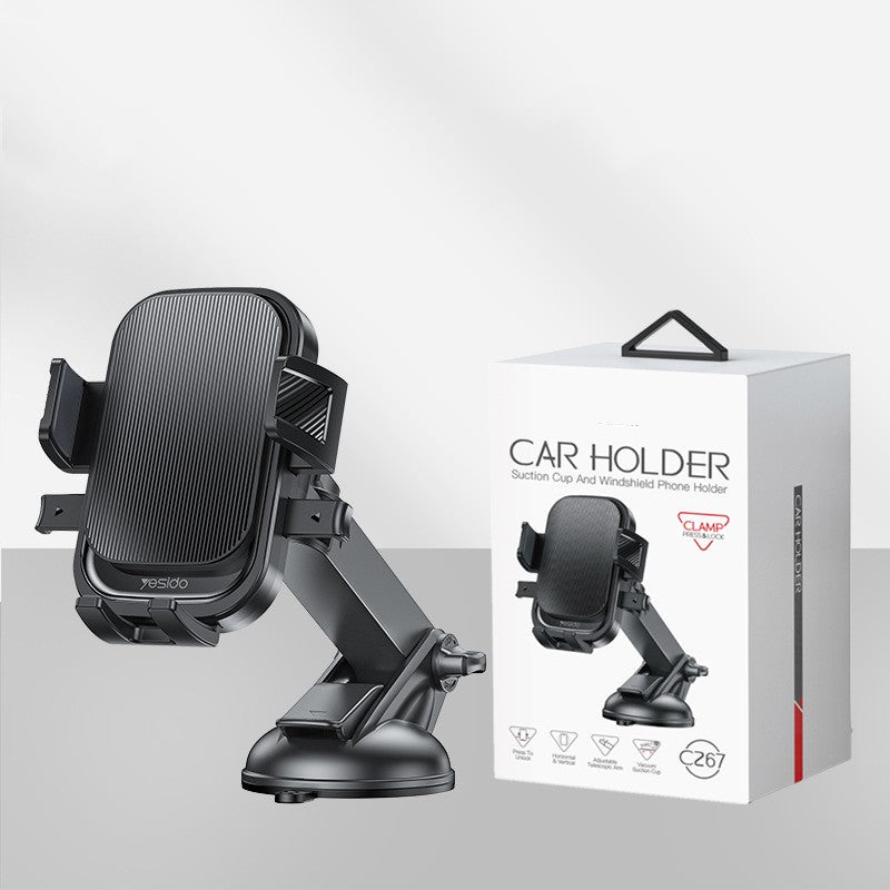 Suport Multifunctional pentru Telefon, Kadeny, Car Holder, Suport Rotativ pentru Telefon cu Ventuza si Prindere pe Parbriz sauu Bord, 19 x 10 x 9 cm, Negru 