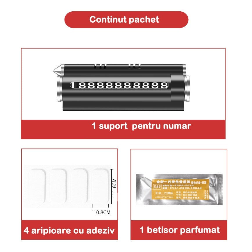 Suport numar de telefon cu odorizant Kadeny pentru parcare Negru