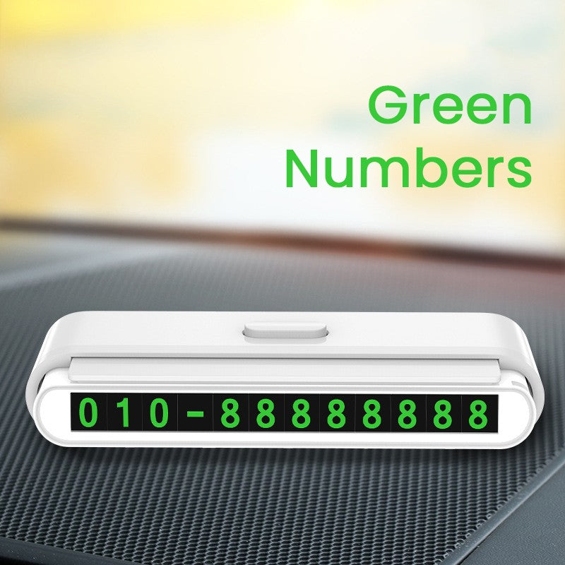 Suport Numar de Telefon pentru Parcare Auto, Kadeny, Suport pentru Numarul de telefon, Banda glisanta pentru Ascundere, Banda Adeziva Inclusa, 120 x 48 x 24 mm, Cifre Verzi, Alb