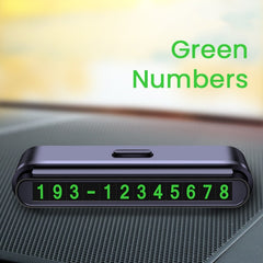 Suport Numar de Telefon pentru Parcare Auto, Kadeny, Suport pentru Numarul de telefon, Banda glisanta pentru Ascundere, Banda Adeziva Inclusa, 120 x 48 x 24 mm, Cifre Verzi, Negru Mat