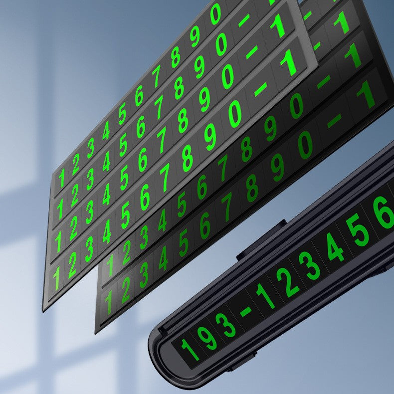 Suport Numar de Telefon pentru Parcare Auto, Kadeny, Suport pentru Numarul de telefon, Banda glisanta pentru Ascundere, Banda Adeziva Inclusa, 120 x 48 x 24 mm, Cifre Verzi, Negru Mat
