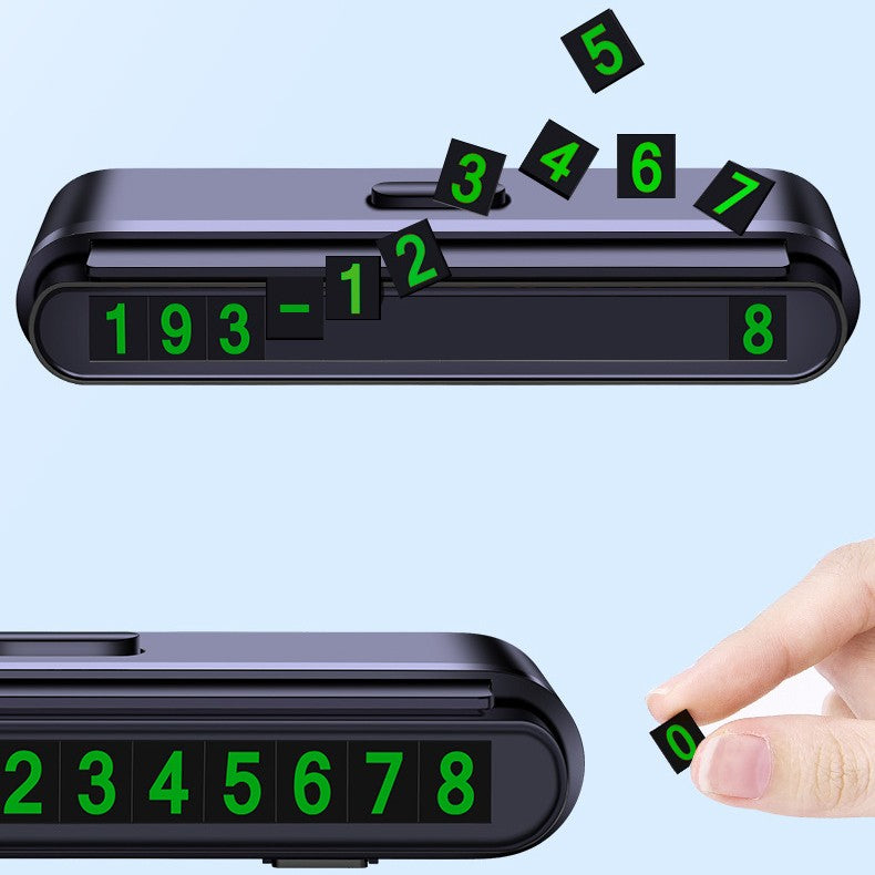 Suport Numar de Telefon pentru Parcare Auto, Kadeny, Suport pentru Numarul de telefon, Banda glisanta pentru Ascundere, Banda Adeziva Inclusa, 120 x 48 x 24 mm, Cifre Verzi, Negru Mat