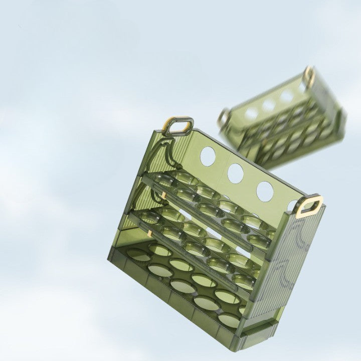 Suport Organizator pentru Oua, Kadeny, pentru Frigider, Verde transparent, Capacitate 30 oua, Trei straturi, cu Data de Expirare, 25.5x10x23 cm