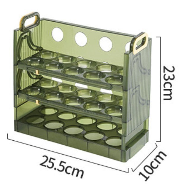 Suport Organizator pentru Oua, Kadeny, pentru Frigider, Verde transparent, Capacitate 30 oua, Trei straturi, cu Data de Expirare, 25.5x10x23 cm