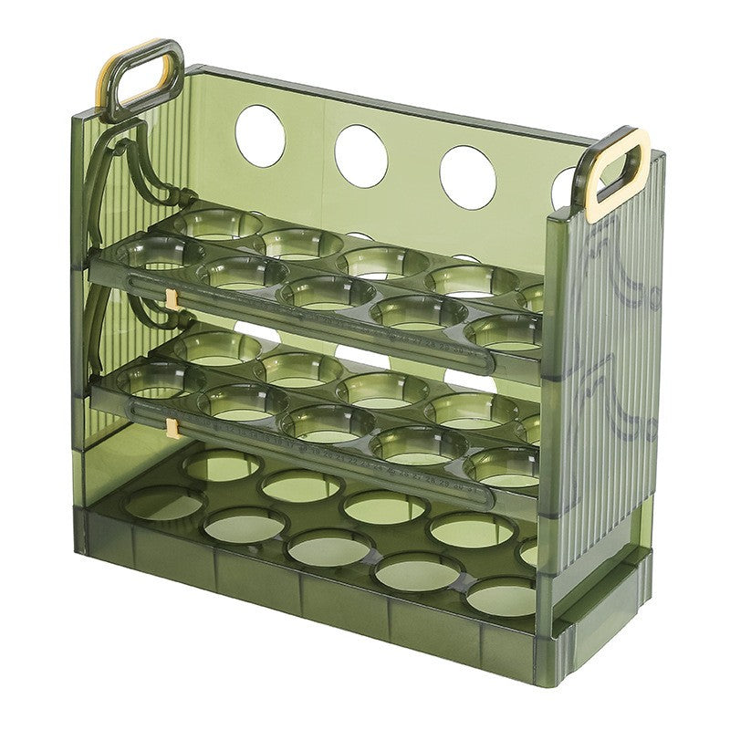 Suport Organizator pentru Oua, Kadeny, pentru Frigider, Verde transparent, Capacitate 30 oua, Trei straturi, cu Data de Expirare, 25.5x10x23 cm