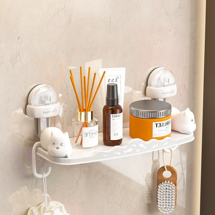 Suport pentru Baie, Kadeny, Montare pe Perete, Model Pisicute, ABS, Adeziv, Raft pentru Depozitare, 33.4x17.7 cm, Alb