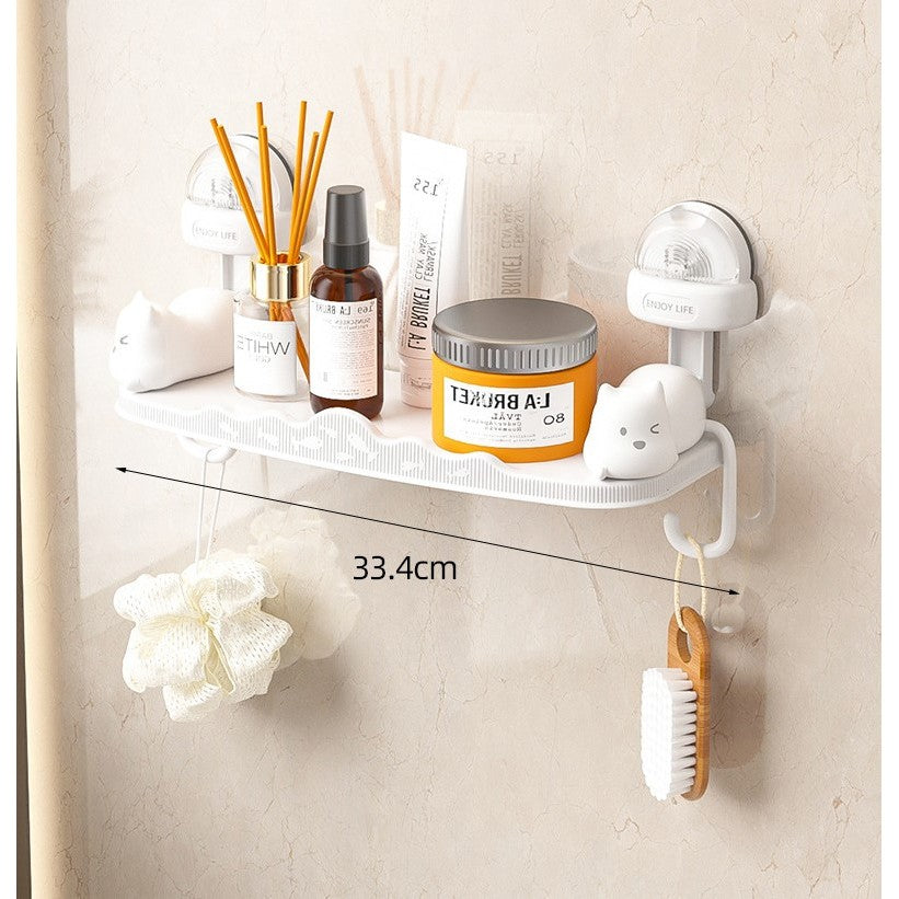 Suport pentru Baie, Kadeny, Montare pe Perete, Model Pisicute, ABS, Adeziv, Raft pentru Depozitare, 33.4x17.7 cm, Alb
