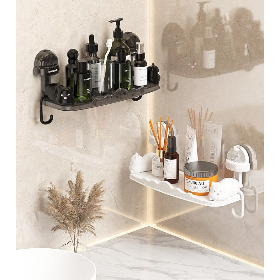 Suport pentru Baie, Kadeny, Montare pe Perete, Model Pisicute, ABS, Adeziv, Raft pentru Depozitare, 33.4x17.7 cm, Alb