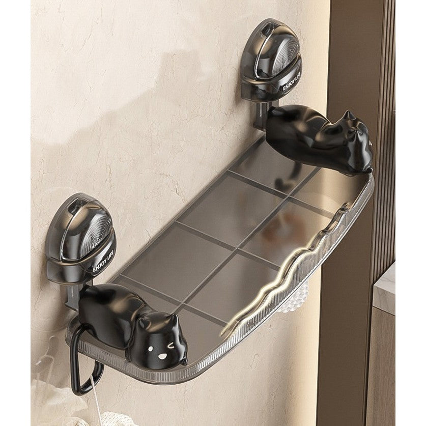 Suport pentru Baie, Kadeny, Montare pe Perete, Model Pisicute, ABS, Adeziv, Raft pentru Depozitare, 33.4x17.7 cm, Negru