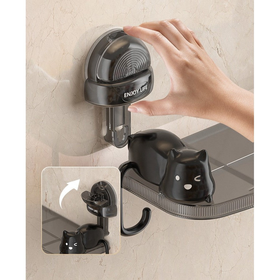 Suport pentru Baie, Kadeny, Montare pe Perete, Model Pisicute, ABS, Adeziv, Raft pentru Depozitare, 33.4x17.7 cm, Negru