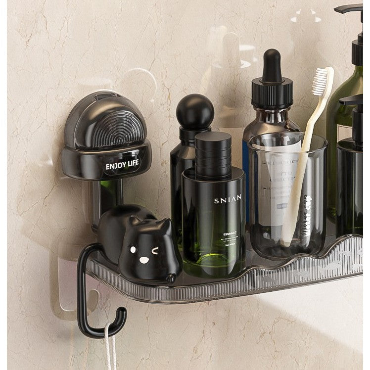 Suport pentru Baie, Kadeny, Montare pe Perete, Model Pisicute, ABS, Adeziv, Raft pentru Depozitare, 33.4x17.7 cm, Negru