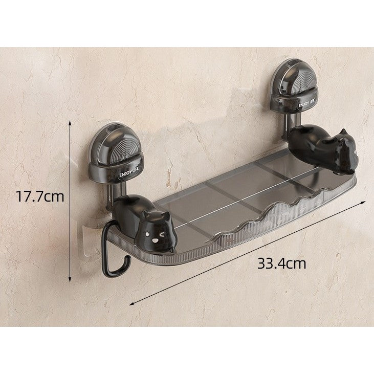 Suport pentru Baie, Kadeny, Montare pe Perete, Model Pisicute, ABS, Adeziv, Raft pentru Depozitare, 33.4x17.7 cm, Negru