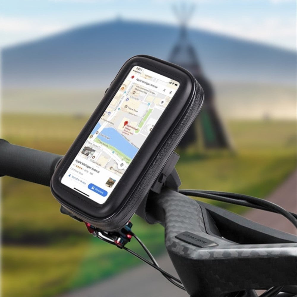Suport husa telefon mobil Kaveny pentru bicicleta si motocicleta, rezistent apa si socuri, touchscreen, 360 rotativ, negru, marime L ≤ 5.5 inch