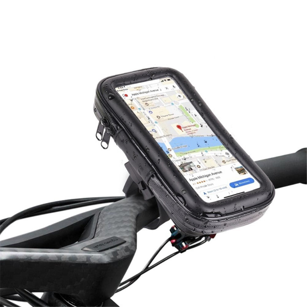 Suport husa telefon mobil Kaveny pentru bicicleta si motocicleta, rezistent apa si socuri, touchscreen, 360 rotativ, negru, marime L ≤ 5.5 inch