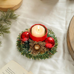 Suport pentru Lumanare de Craciun, Kadeny, Model Cupa cu 2 Globutele Rosii, Sfesnic de Tip Ghirlanda, Decoratiune pe Masa de Craciun, 12 x 12 x 6 cm, Rosu