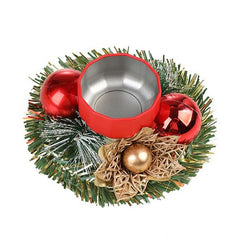 Suport pentru Lumanare de Craciun, Kadeny, Model Cupa cu 2 Globutele Rosii, Sfesnic de Tip Ghirlanda, Decoratiune pe Masa de Craciun, 12 x 12 x 6 cm, Rosu