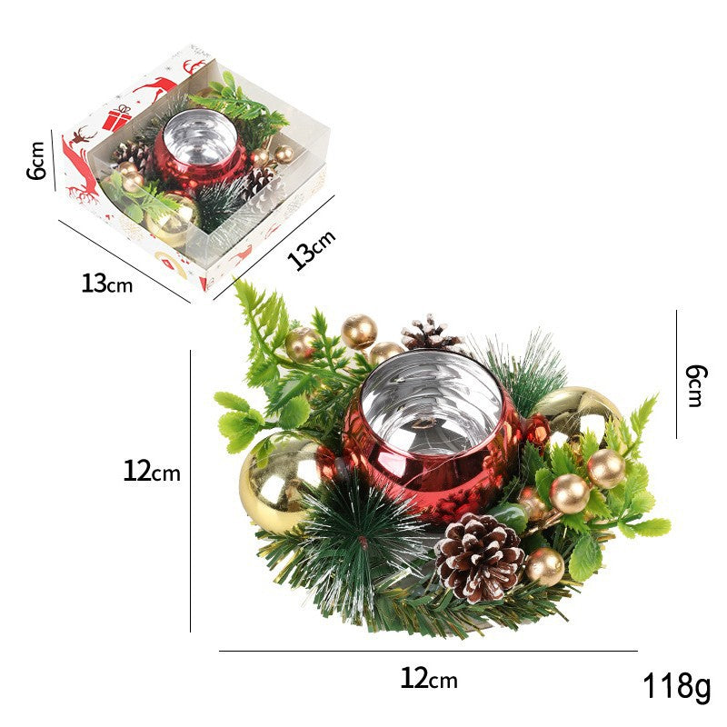 Suport pentru Lumanare de Craciun, Kadeny, Model Glob pentru Brad 2 Conuri, Sfesnic de Tip Ghirlanda, Decoratiune pe Masa de Craciun, 12 x 12 x 6 cm, Rosu