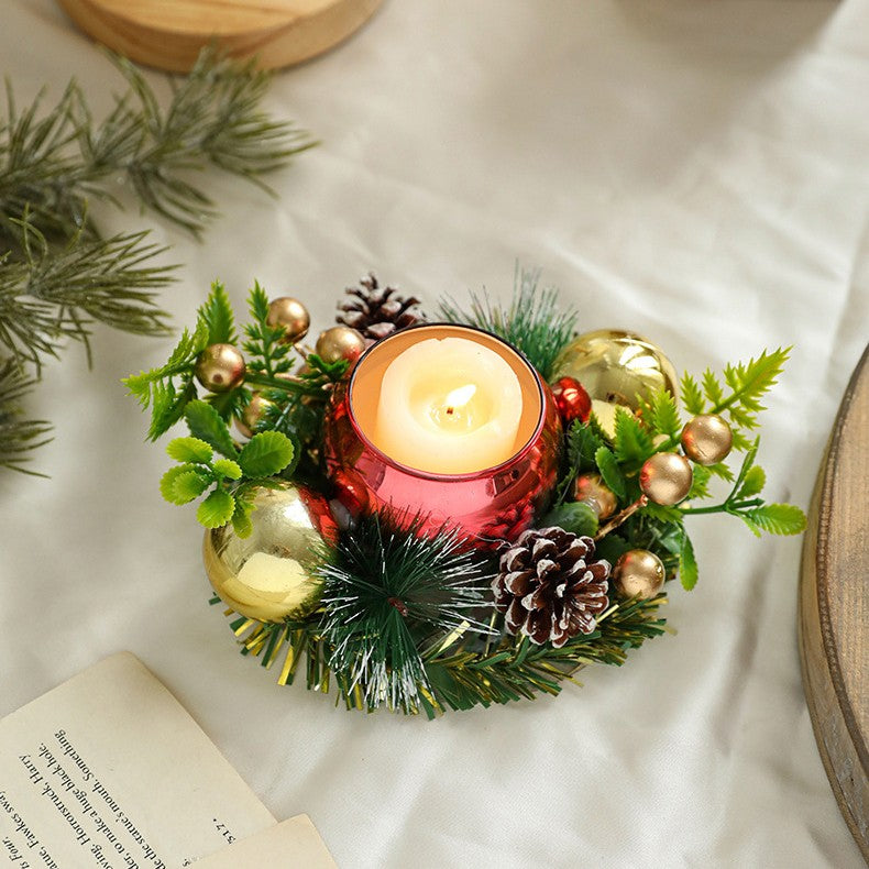 Suport pentru Lumanare de Craciun, Kadeny, Model Glob pentru Brad 2 Conuri, Sfesnic de Tip Ghirlanda, Decoratiune pe Masa de Craciun, 12 x 12 x 6 cm, Rosu