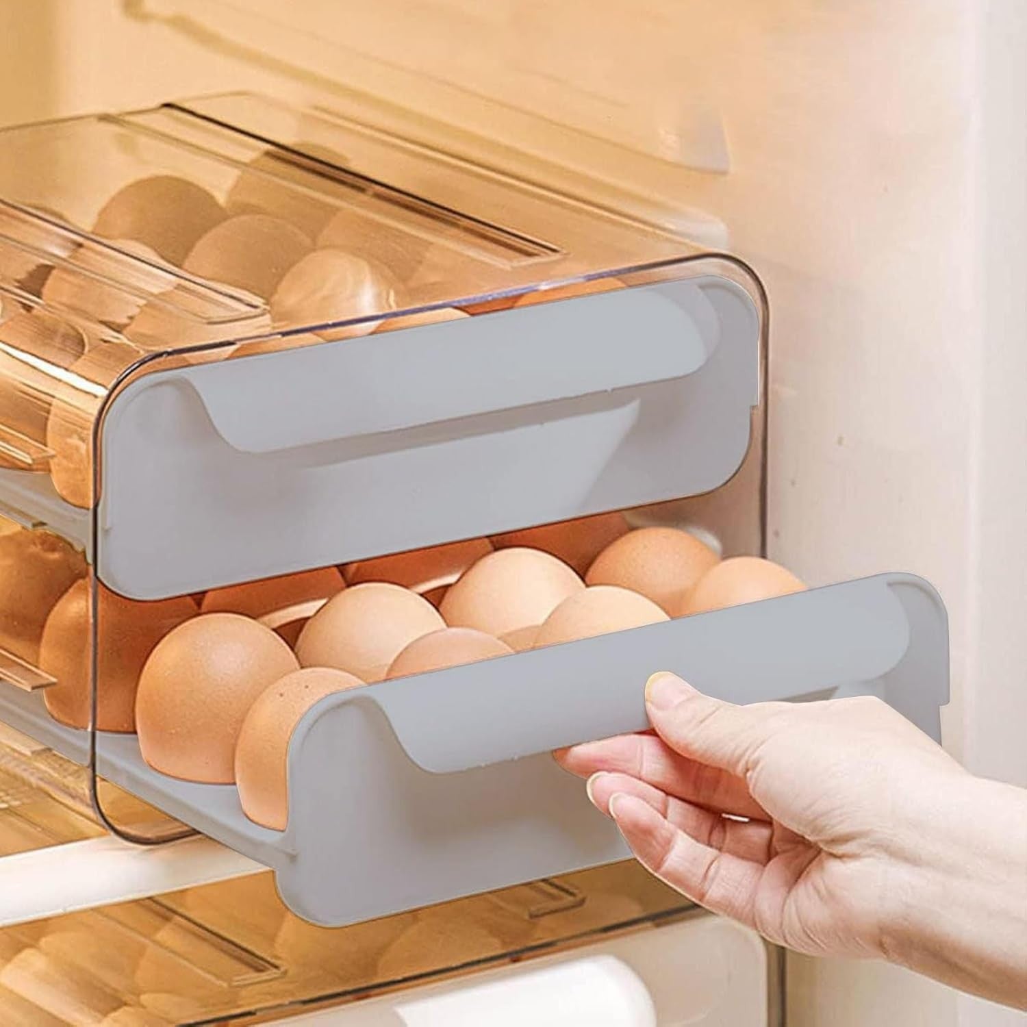 Suport pentru Oua, Kadeny, Strat Dublu, Capacitate 32 de Oua,  23.5x21.5 cm, din Plastic, Gri