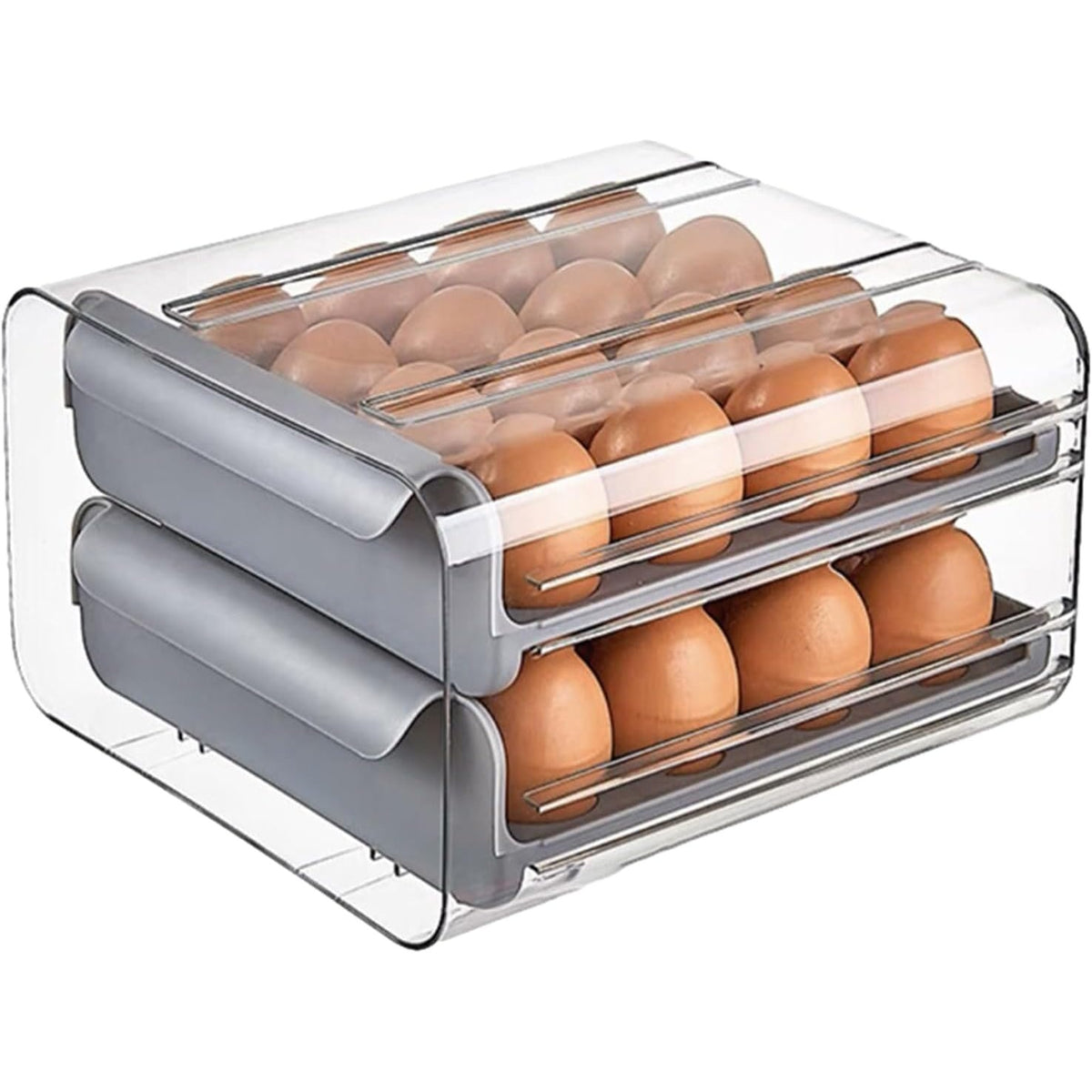 Suport pentru Oua, Kadeny, Strat Dublu, Capacitate 32 de Oua,  23.5x21.5 cm, din Plastic, Gri