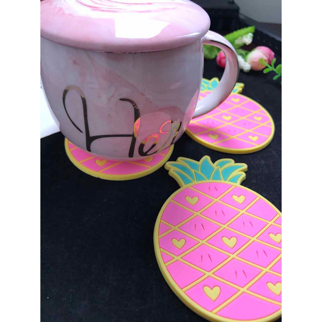 Suport pentru Pahar, Kadeny, Model Ananas, din PVC, 12 x 9 cm, Rezistent la Caldura, Roz