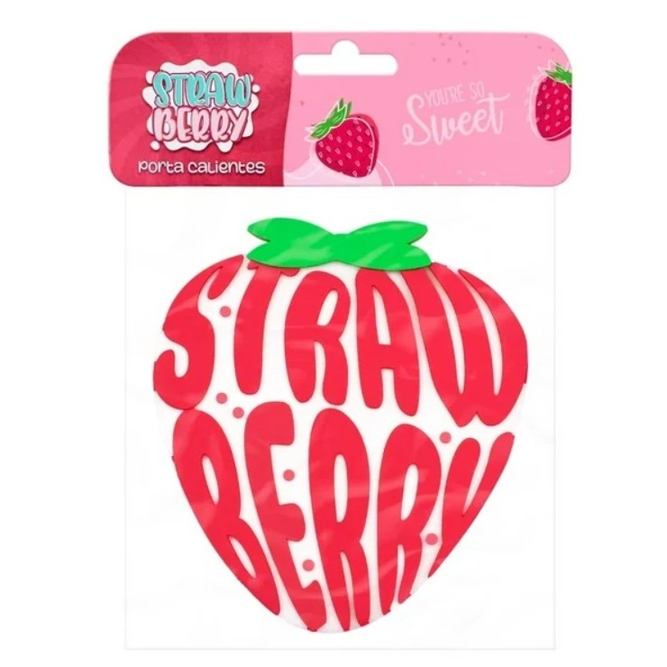 Suport pentru Pahar, Kadeny, Model Capsuna, din PVC, 15.5 x 15.5 cm, Rezistent la Caldura, Roz/Rosu