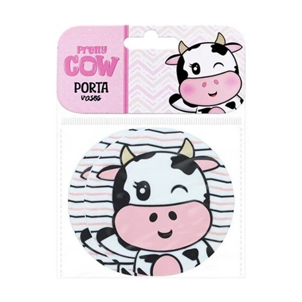 Suport pentru Pahar, Kadeny, Model Vacuta, din PVC, 10 cm, Rezistent la Caldura, Alb/Negru