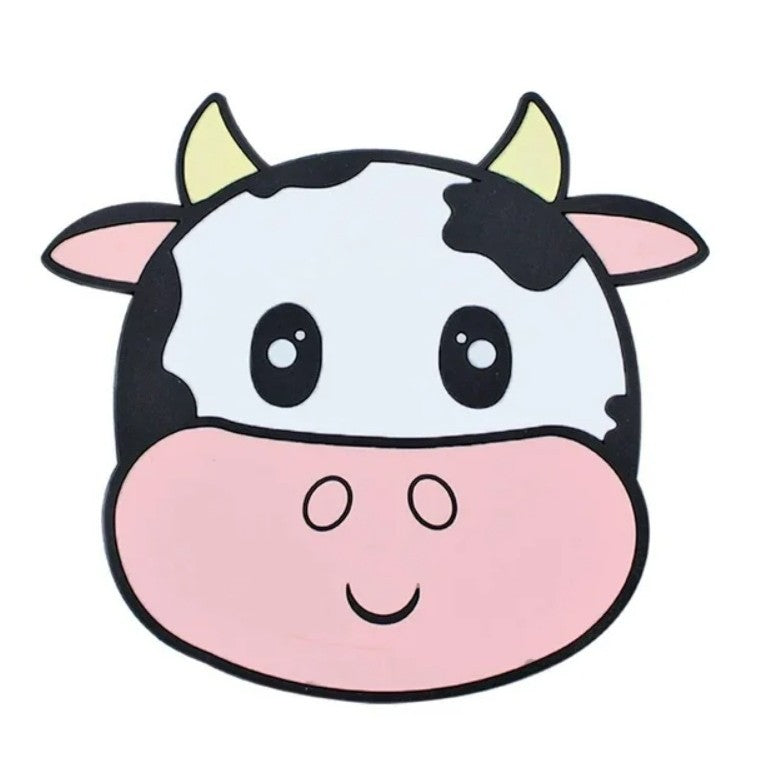 Suport pentru Pahar, Kadeny, Model Vacuta, din PVC, 15.5 x 15.5 cm, Rezistent la Caldura, Alb/Roz