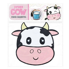 Suport pentru Pahar, Kadeny, Model Vacuta, din PVC, 15.5 x 15.5 cm, Rezistent la Caldura, Alb/Roz