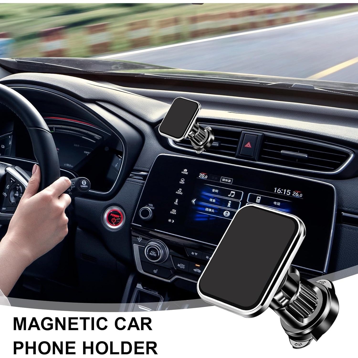 Suport Auto pentru Telefon, Kadeny, MagSafe, cu Magnet, Prindere Grila de Ventilatie, Detalii Fine, Rotativ 360 de Grade, Plastic Magnet Silicon, 5.1x3.9 cm, Negru Argintiu