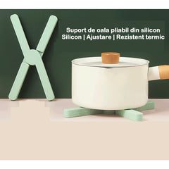 Suport pliabil din silicon pentru vase fierbinti Kadeny, portabil, usor de depozitat, rezistent la temperaturi foarte ridicate, 14.5 x 7.5 x 1.6 cm, antialunecare, verde