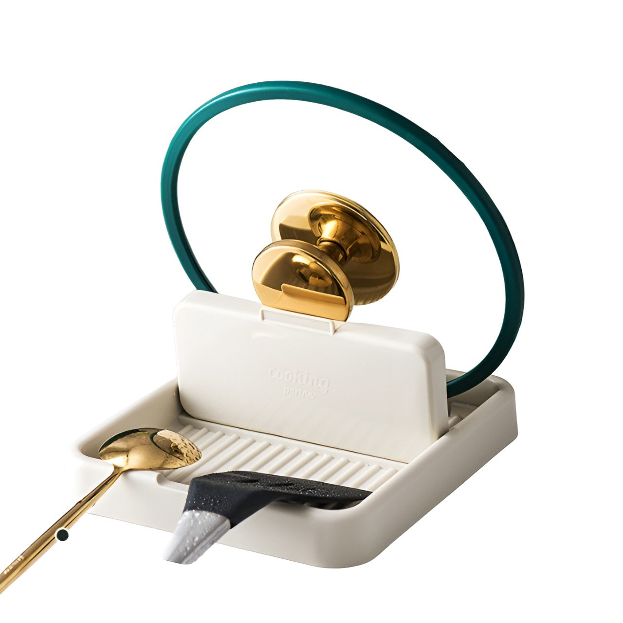 Suport Pliabil, Kadeny, pentru Capace, Linguri, Multifunctional, Plasare pe Blatul de Bucatarie, 18.9x16.2x2.6 cm, Crem