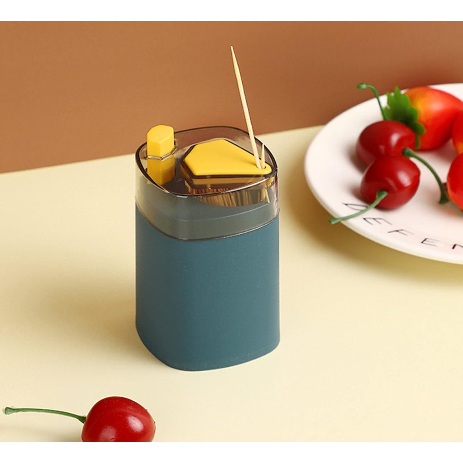 Suport Scobitori, Kadeny, Automat, cu Buton si Capac, din PP, 9.5x6 cm, Albastru