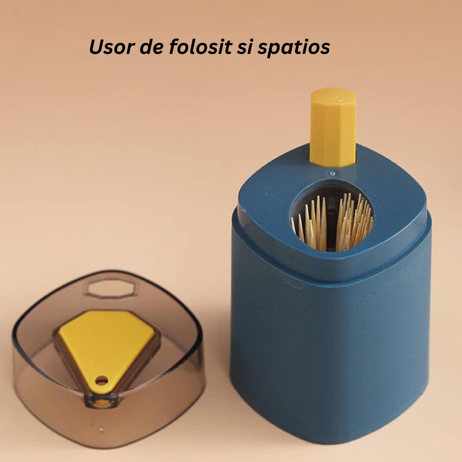 Suport Scobitori, Kadeny, Automat, cu Buton si Capac, din PP, 9.5x6 cm, Albastru