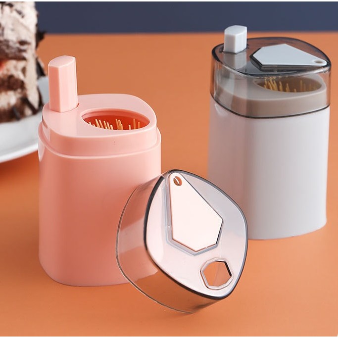 Suport Scobitori, Kadeny, Automat, cu Buton si Capac, din PP, 9.5x6 cm, Roz