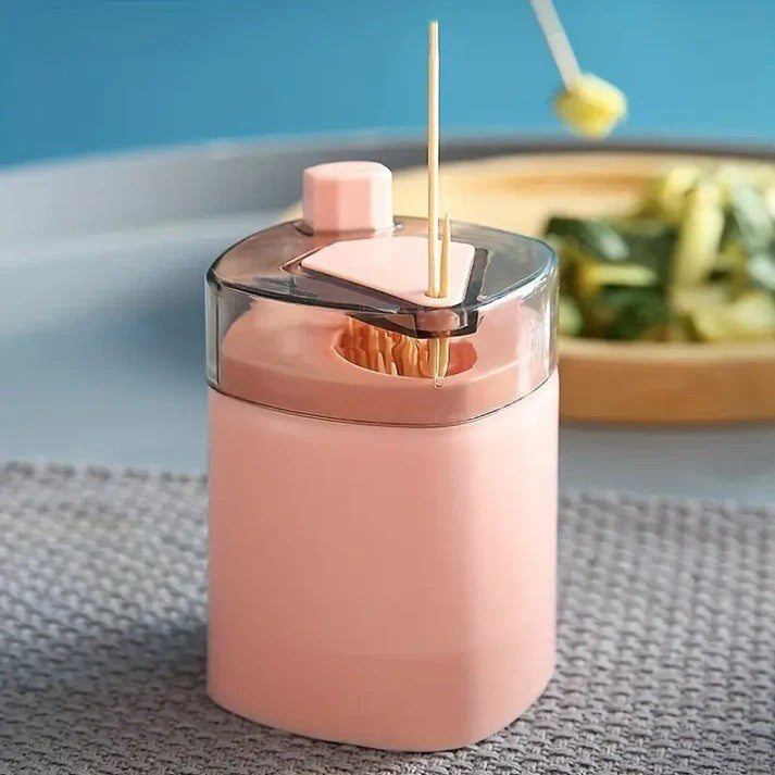 Suport Scobitori, Kadeny, Automat, cu Buton si Capac, din PP, 9.5x6 cm, Roz