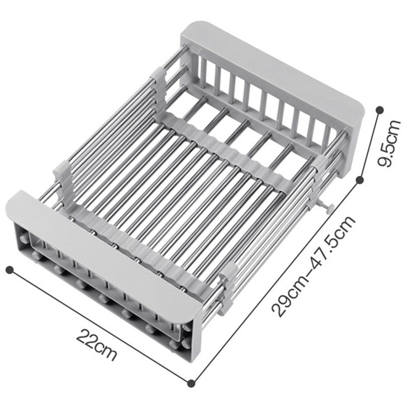 Suport Scurgere Extensibil pentru Bucatarie, Kadeny, Uscator Vase din Otel Inoxidabil, Suport Tacamuri si Pahare, Suport pentru Fructe si Legume, 29 x 22 x 9.5 cm Gri