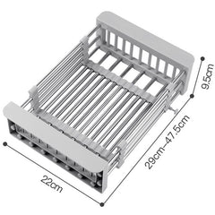 Suport Scurgere Extensibil pentru Bucatarie, Kadeny, Uscator Vase din Otel Inoxidabil, Suport Tacamuri si Pahare, Suport pentru Fructe si Legume, 29 x 22 x 9.5 cm Gri
