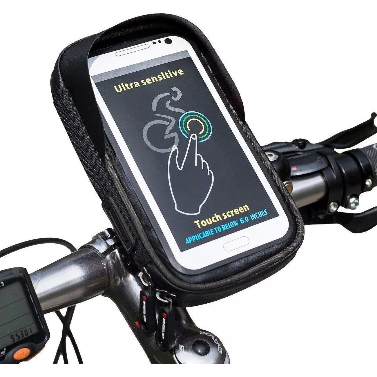 Suport de bicicleta Kaveny Wheel UP  pentru telefoane cu ecran tactil =< 6.0 inch impermeabil, negru