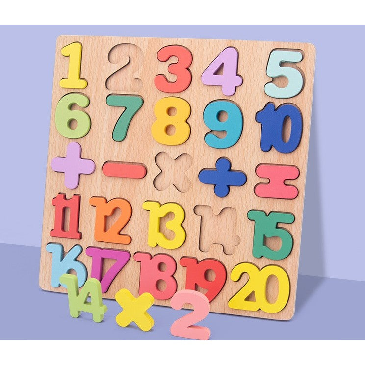 Tabla Montessori, Kaveny, din Lemn, Educatie Timpurie Cifre, 25 Piese Lemn, +18 Luni, 20 x 20 cm, Vopsea pe Baza de Apa, Multicolor