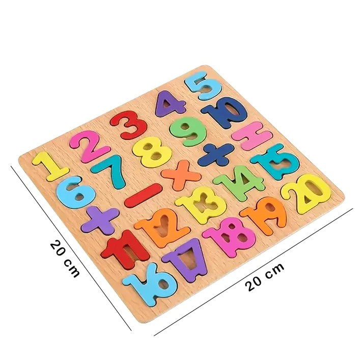Tabla Montessori, Kaveny, din Lemn, Educatie Timpurie Cifre, 25 Piese Lemn, +18 Luni, 20 x 20 cm, Vopsea pe Baza de Apa, Multicolor