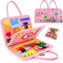 Carte Senzoriala Educativa Montessori, Kaveny, Dezvoltare Abilitati Motorii, 3 Pagini, Model Sirena si Alfabet, 28x25x4 cm, Roz
