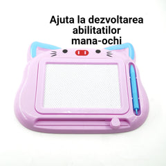 Tablita Magnetica de Scris si Desenat, Kaveny, Model Pisica, cu Creion, Dimensiuni 23.2x18.5 cm, Suprafata Desen 14.6x10.4 cm, Dezvolta Imaginatia si Creativitatea, Incurajeaza Exersarea Scrisului, Mov